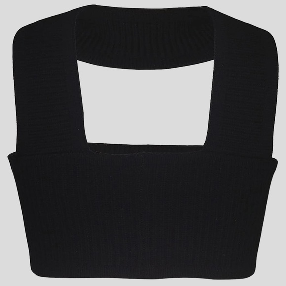 Womens|Knit Halter Crop Top|Large L|Black|Stretch - Picture 6 of 11